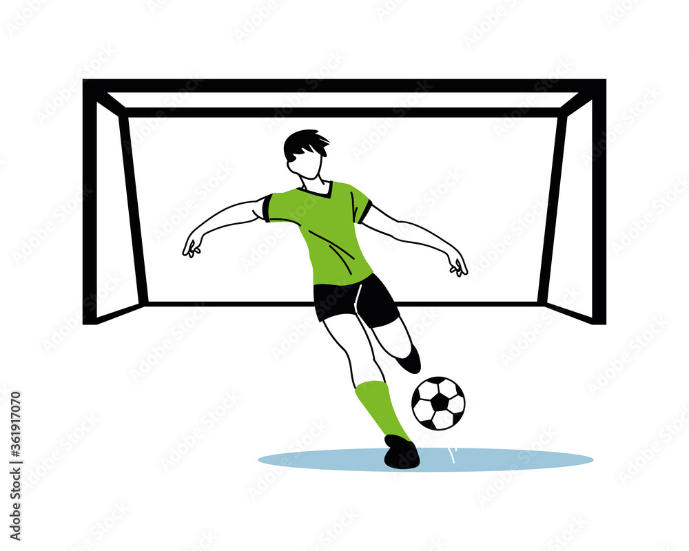 Fototapeta premium Soccer player man with ball and goal vector design