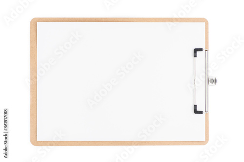 Clipboard with blank white sheet on white background isolate.