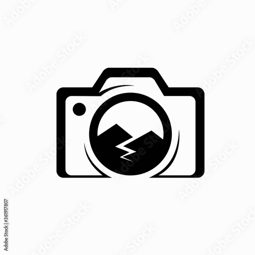 photo camera icon, mountain logo design