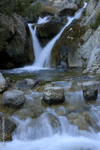 Camino del barranco de Biniaraix vado del torrente.Sierra de Tramuntana. Mallorca. Baleares.Espa  a.