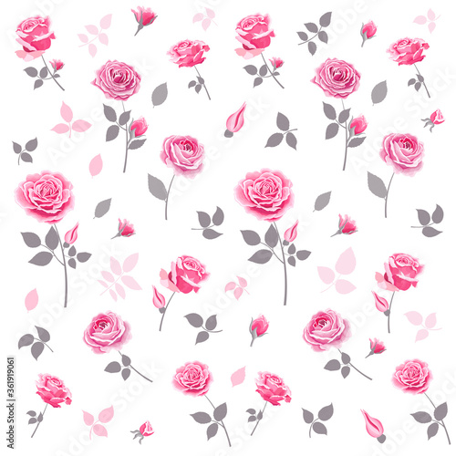 Seamless pattern with pink roses.