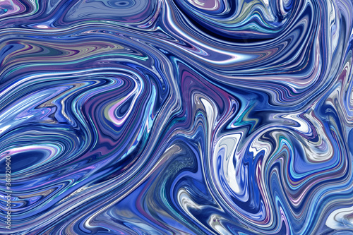 Liquid marble texture design, blue and purple marbling, shiny or metallic surface. High resolution vibrant abstract digital paint design background.