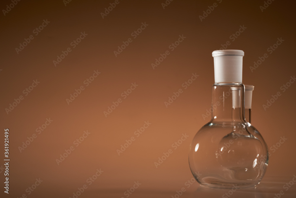 Chemical vessels. Glass flasks. Laboratory utensil. Chemical vessels. Glass flasks. Laboratory utensil.