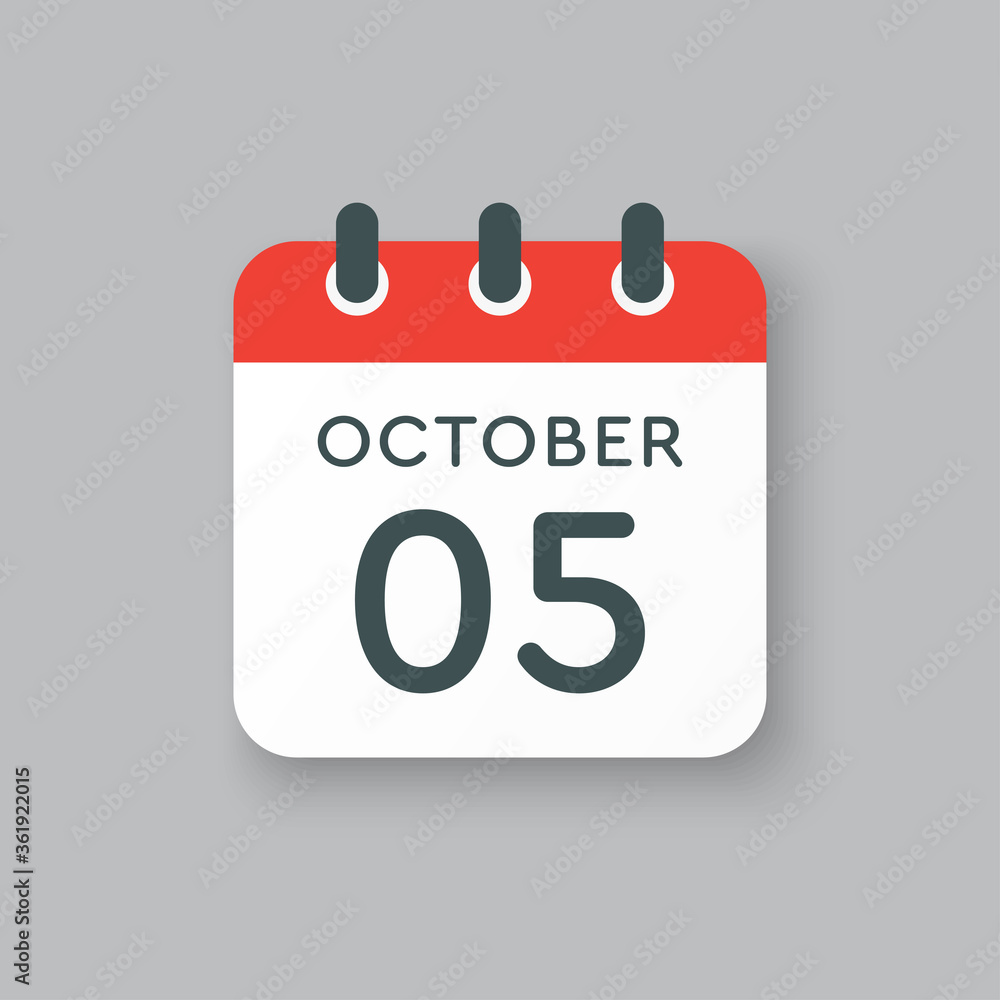 Calendar icon day 5 October, template icon date Calendar icon day 5 October, template icon date