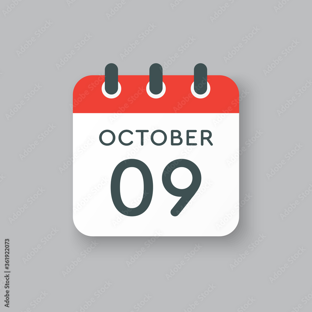 Calendar icon day 9 October, template icon date Calendar icon day 9 October, template icon date
