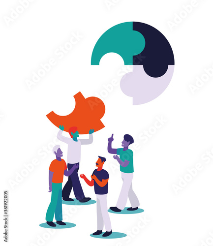 men working together and connecting ideas