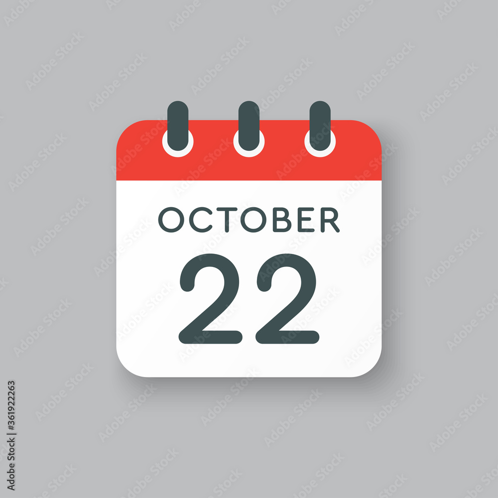 Calendar icon day 22 October, template icon date Calendar icon day 22 October, template icon date