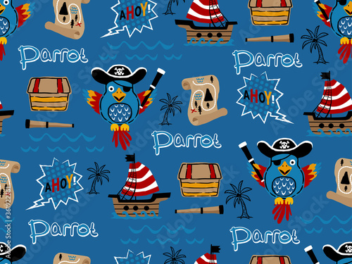 seamless pattern with funny parrot cartoon