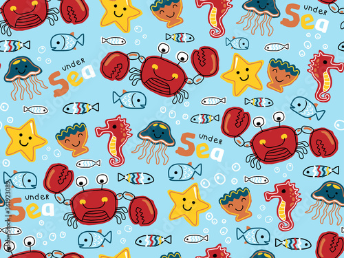 seamless pattern of marine animals cartoon