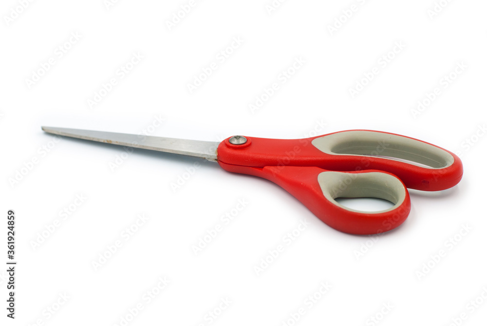 Red scissors on a white background Red scissors on a white background