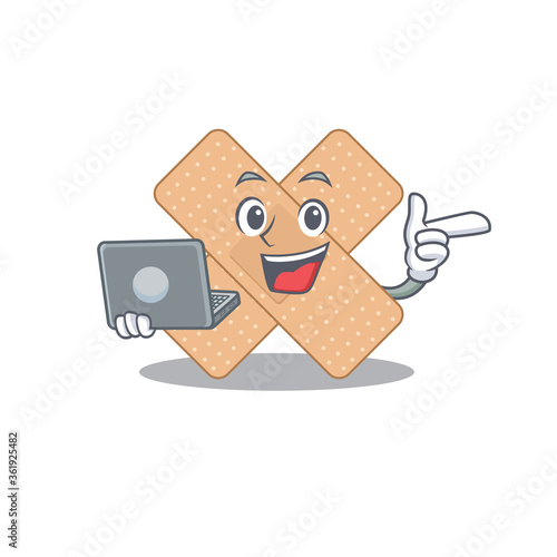 A neat cartoon character of cross bandage l working at home during pandemic