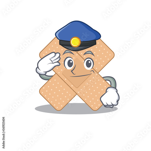 A handsome Police officer cartoon picture of cross bandage with a blue hat