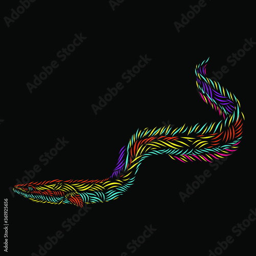 the eel line pop art potrait logo colorful design with dark background