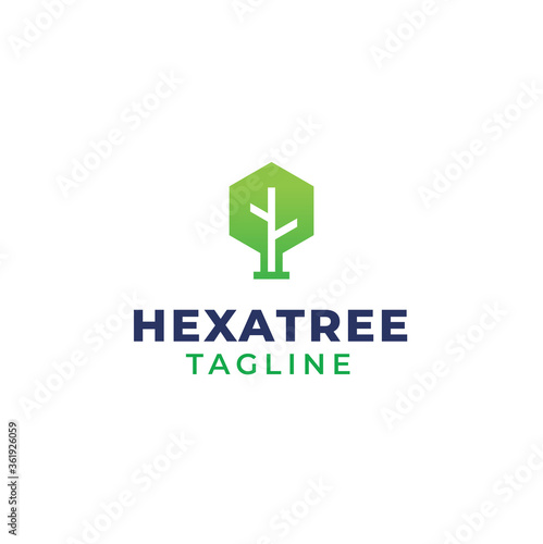 Hexagon Tree Logo Icon Premium Minimal emblem design template