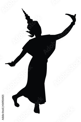 Vector silhouette of a thai culture dancing woman. Isolated vector on white background.