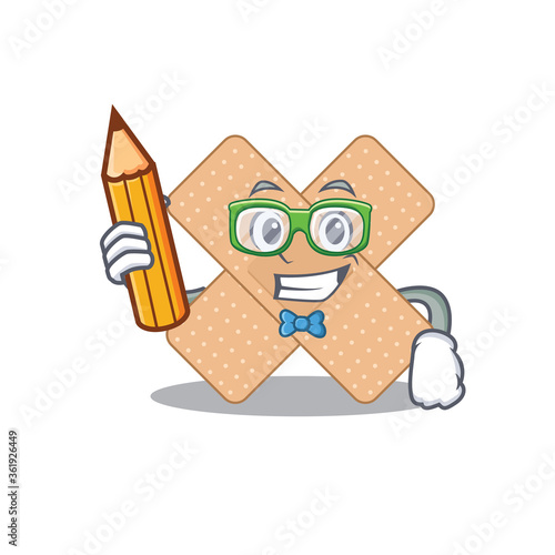 A student cross bandage mascot design study at home during pandemic