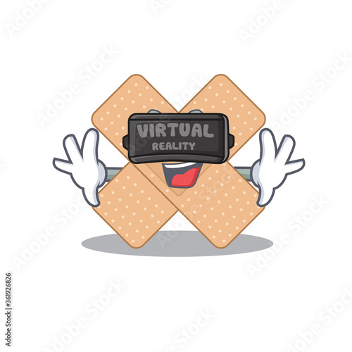 Cross bandage cartoon image play a game with Virtual Reality headset
