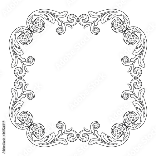 Vintage Ornament Element in baroque style with filigree and floral engrave the best situated for create frame, border, banner. It's hand drawn foliage swirl like victorian or damask design arabesque.