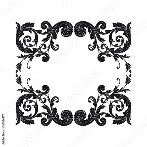 Vintage Ornament Element in baroque style with filigree and floral engrave the best situated for create frame, border, banner. It's hand drawn foliage swirl like victorian or damask design arabesque.