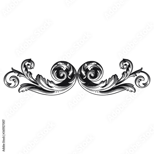 Vintage Ornament Element in baroque style with filigree and floral engrave the best situated for create frame, border, banner. It's hand drawn foliage swirl like victorian or damask design arabesque.