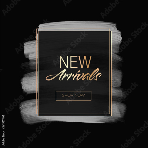 Luxury New Arrivals sign over art paint background vector illustration. 