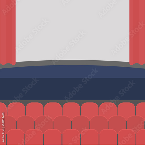Cinema or theater room with red curtains and suede chairs for comfortable seating