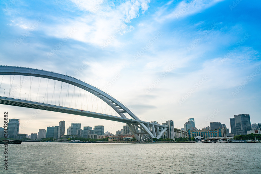 Lupu bridge across Huangpu river, in Shanghai, China.