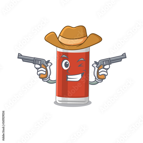 A wise cowboy of glass of apple juice Cartoon design with guns