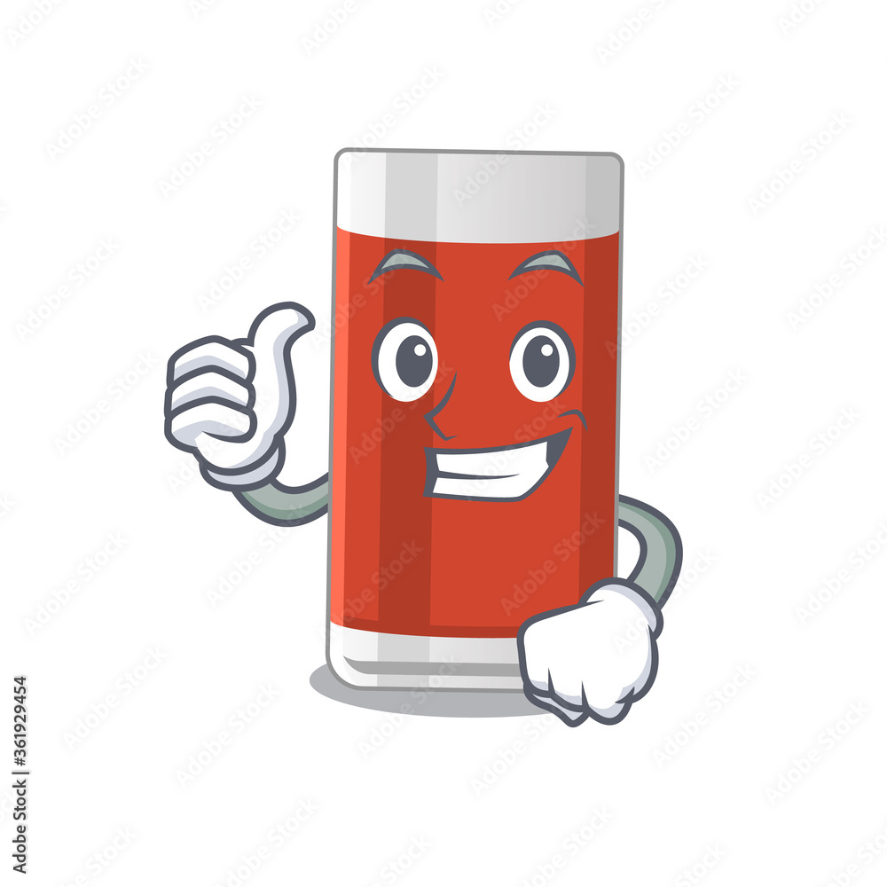 Obraz premium Glass of apple juice cartoon picture design showing OK finger pose