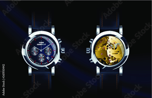 Wrist Watch, realistic set, 3d vector illustration.