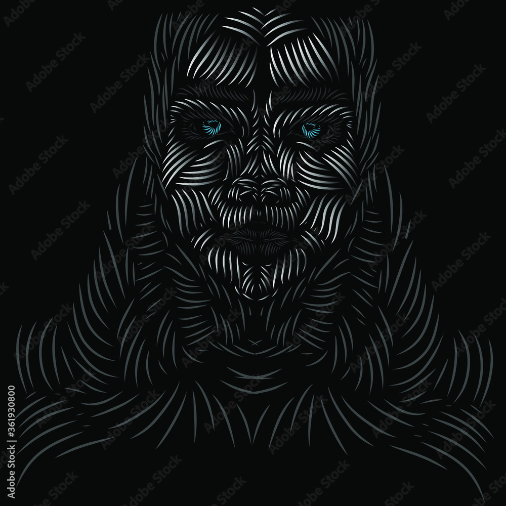 Fototapeta premium the moslem islamic arabic woman line pop art potrait logo colorful design with dark background. Isolated black background for t-shirt, poster, clothing, merch, apparel, badge design