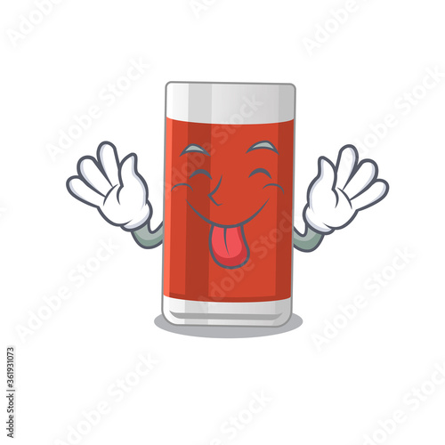 amusing glass of apple juice cartoon picture style with tongue out face