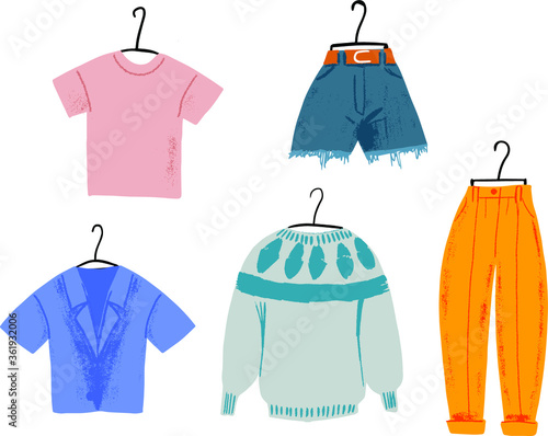 Set of fashionable collection of women's wardrobe. 
Miscellaneous Women's Clothing - Set of Flat Women's Clothing. Vector illustration