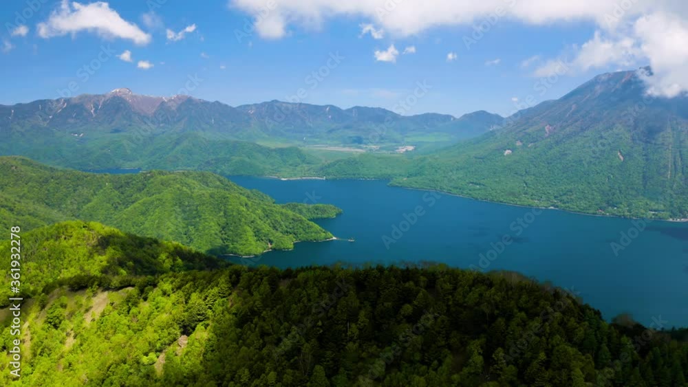 新緑の男体山と中禅寺湖空撮 新緑の男体山と中禅寺湖空撮