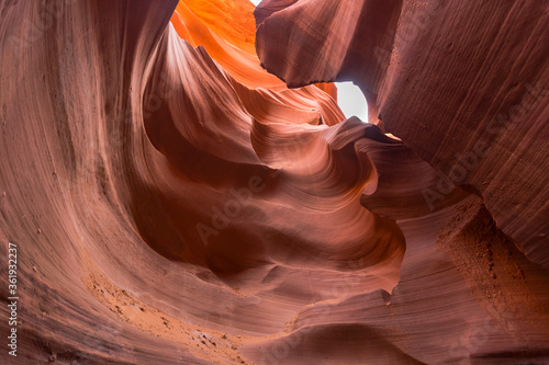 Fancy pattern of orange colored rock formation in Lower Antilope Canyon in Navajo Indian Land, Arizona