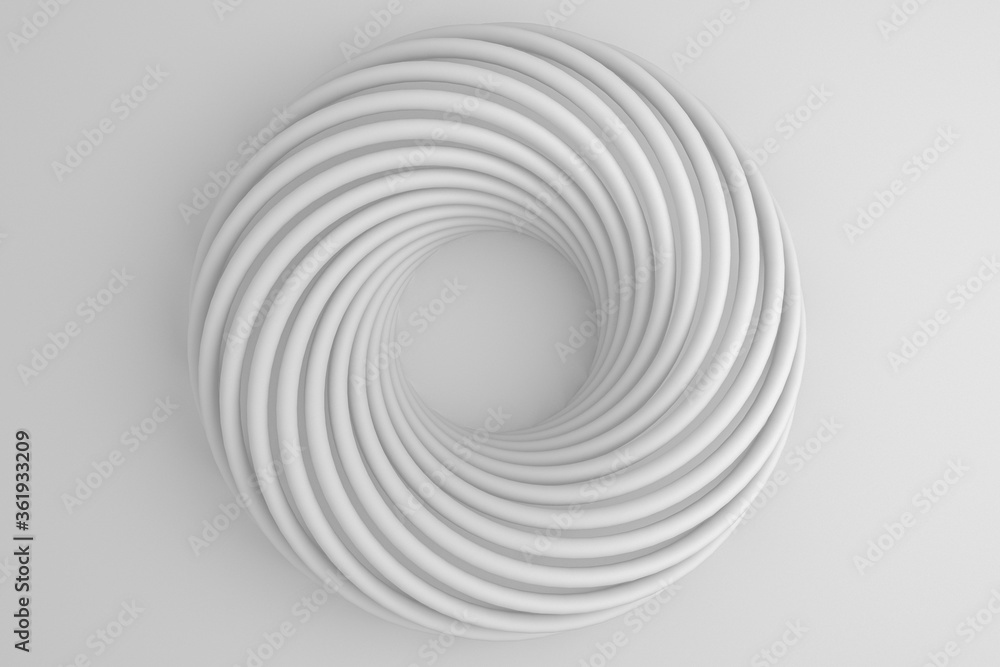 Obraz premium White light delicate abstract 3D background of a donut with wave curving intertwining and writhing surface. 3D illustration on a white background with copy space