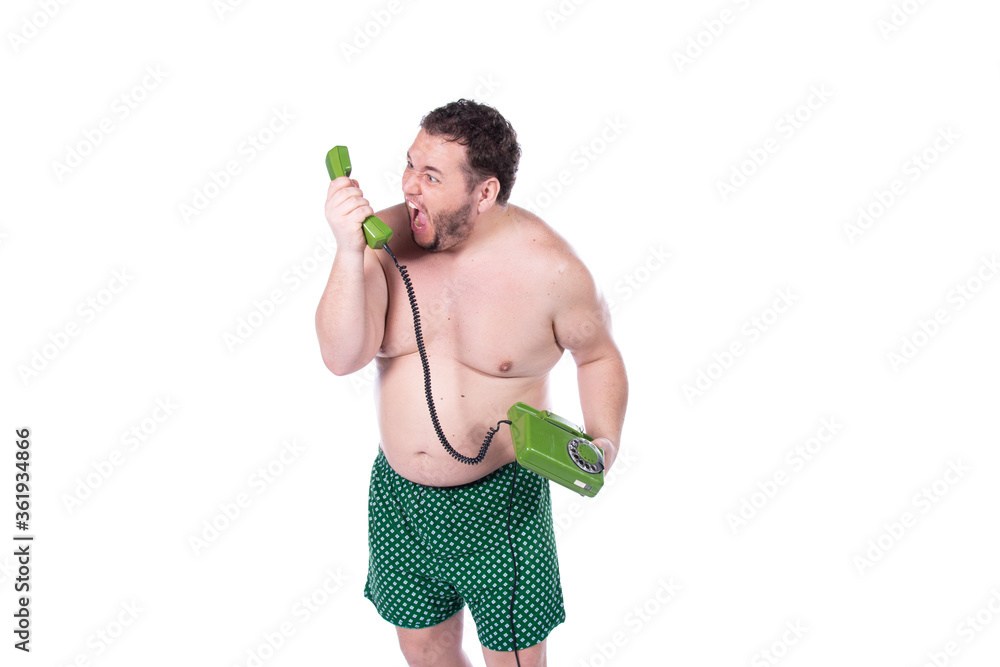 Funny fat man. White background. Funny fat man. White background.