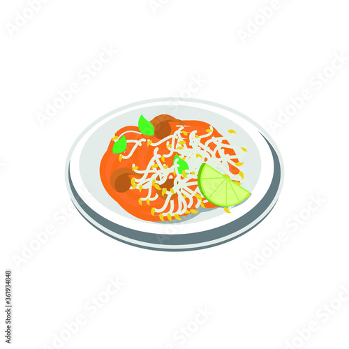 Delicious Thai food noodle (Pad Thai) on white background.Hand draw sketch vector.