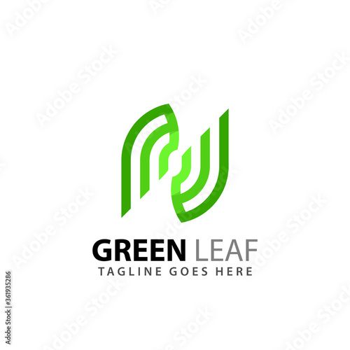 Abstract Letter N Natural Green Leaf Company Logos Design Vector Illustration Template