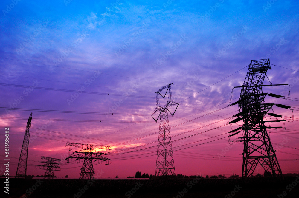 Naklejka premium High voltage electric tower line