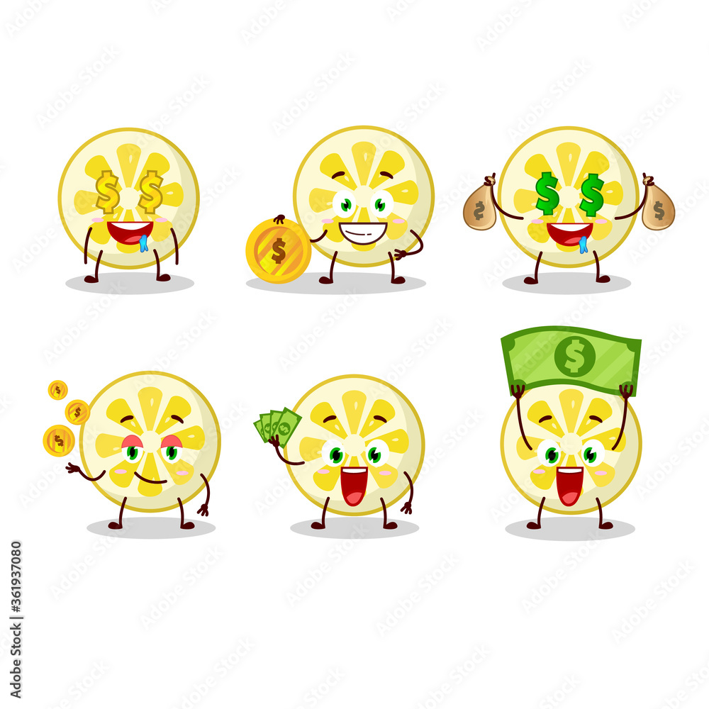 Lemon slice cartoon character with cute emoticon bring money Lemon slice cartoon character with cute emoticon bring money