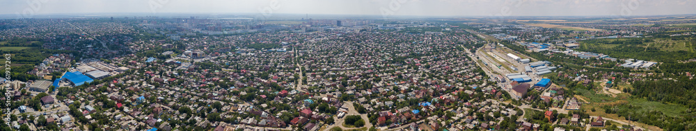 Aerial view of suburban houses in big city
