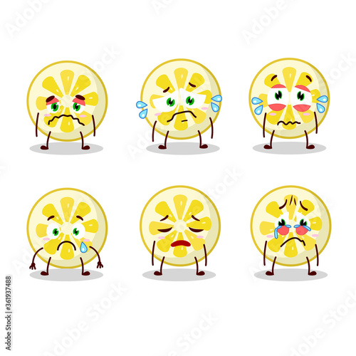 Lemon slice cartoon character with sad expression