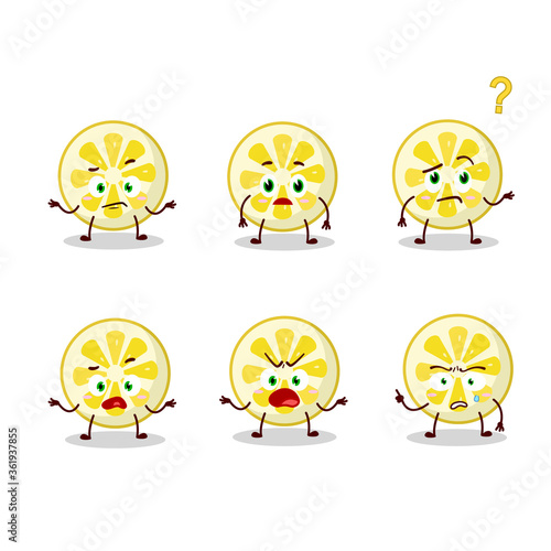 Cartoon character of lemon slice with what expression