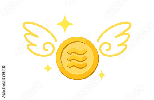 currency money gold coin and wing, icon libra currency golden coin and wings fly concept, symbol libra calibra money coin fly up, loss financial, money fly wing symbol with libra crypto currency coins