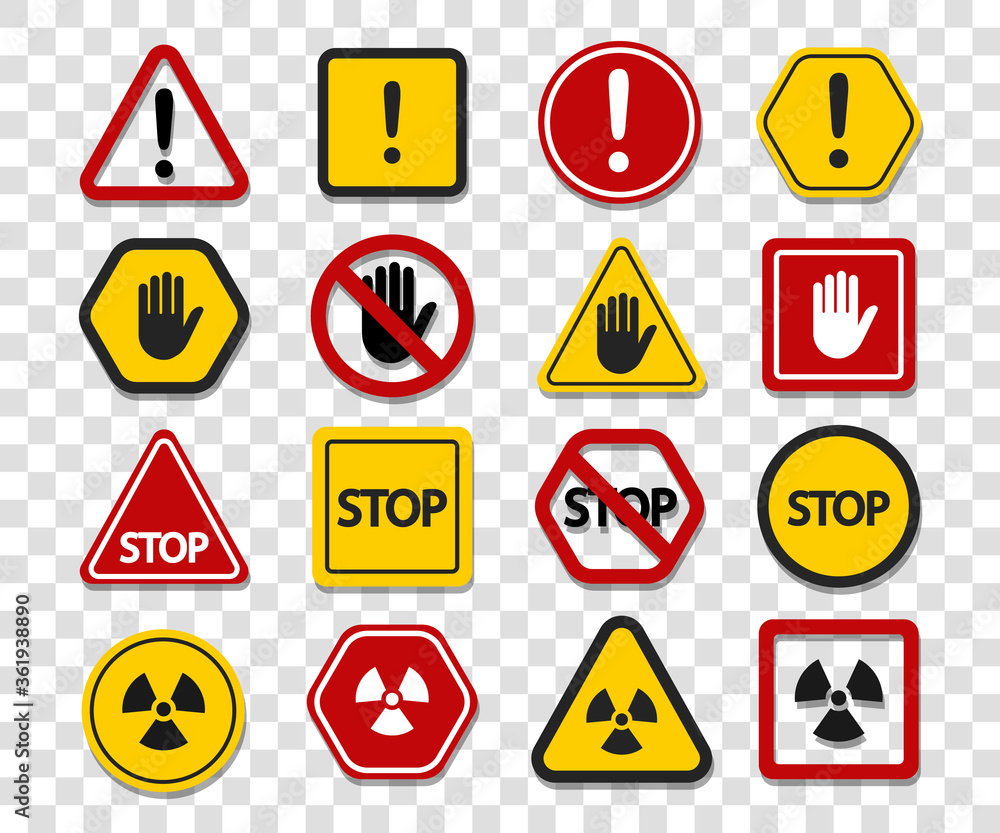 Warning signs on a transparent background. Do not touch, attention stop. Warning signs on a transparent background. Do not touch, attention stop.