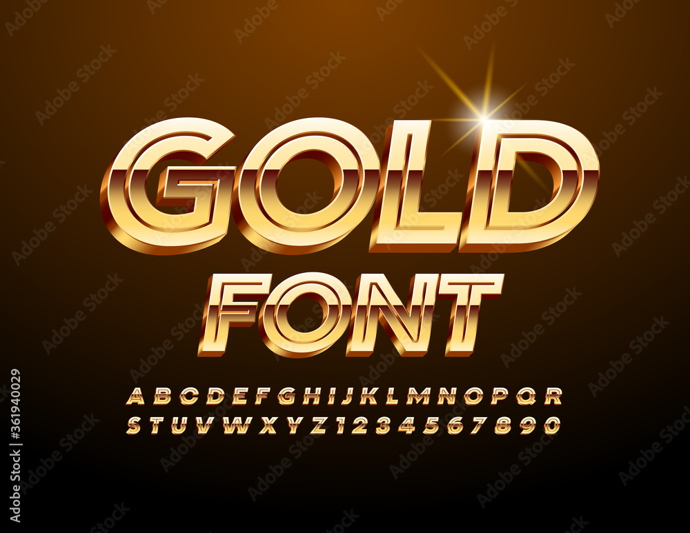 Vector Gold Font. Creative luxury Alphabet Letters and Numbers