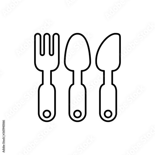 Concepto restaurante. Icono plano lineal cubiertos con mango en color negro