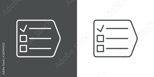 Concepto formulario. Icono plano lineal test en flecha en fondo gris y fondo blanco