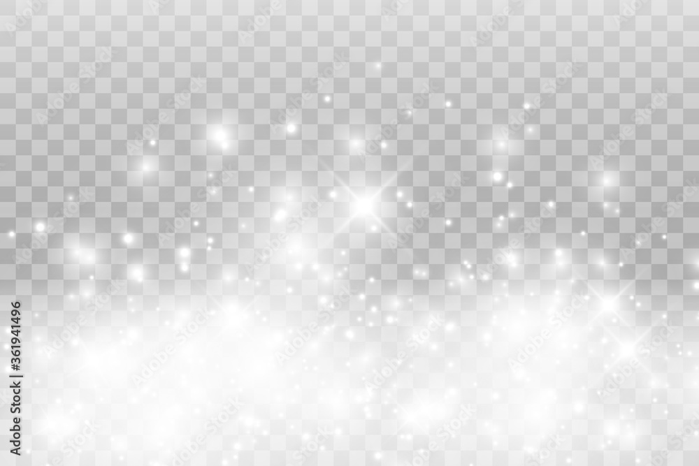 Vector sparkles on a transparent background. Christmas abstract pattern. Sparkling magical dust particles. - obrazy, fototapety, plakaty 